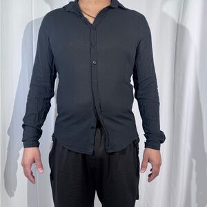 Men’s Black Lightweight Long Sleeve Button-Up – Breathable Summer Casual Shirt